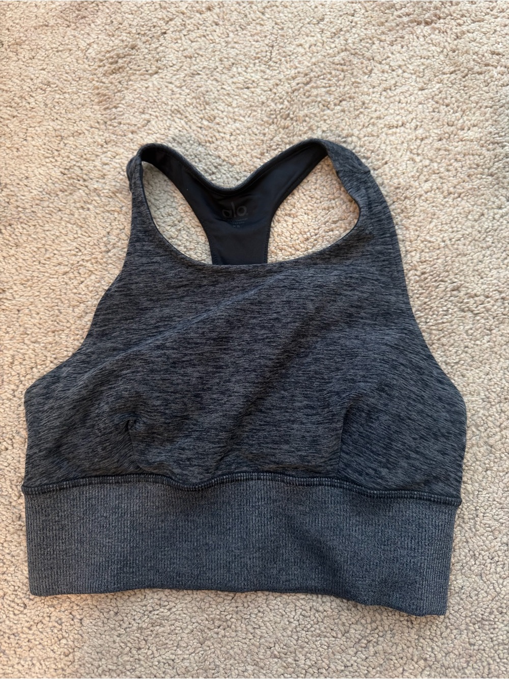 ALO Yoga Heather Charcoal High-Neck Racerback Sports Bra
